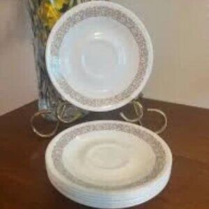 Vtg. Corelle Woodland Pattern Brown Flowers Set of 6 Saucers Bread Plates 6.25”
